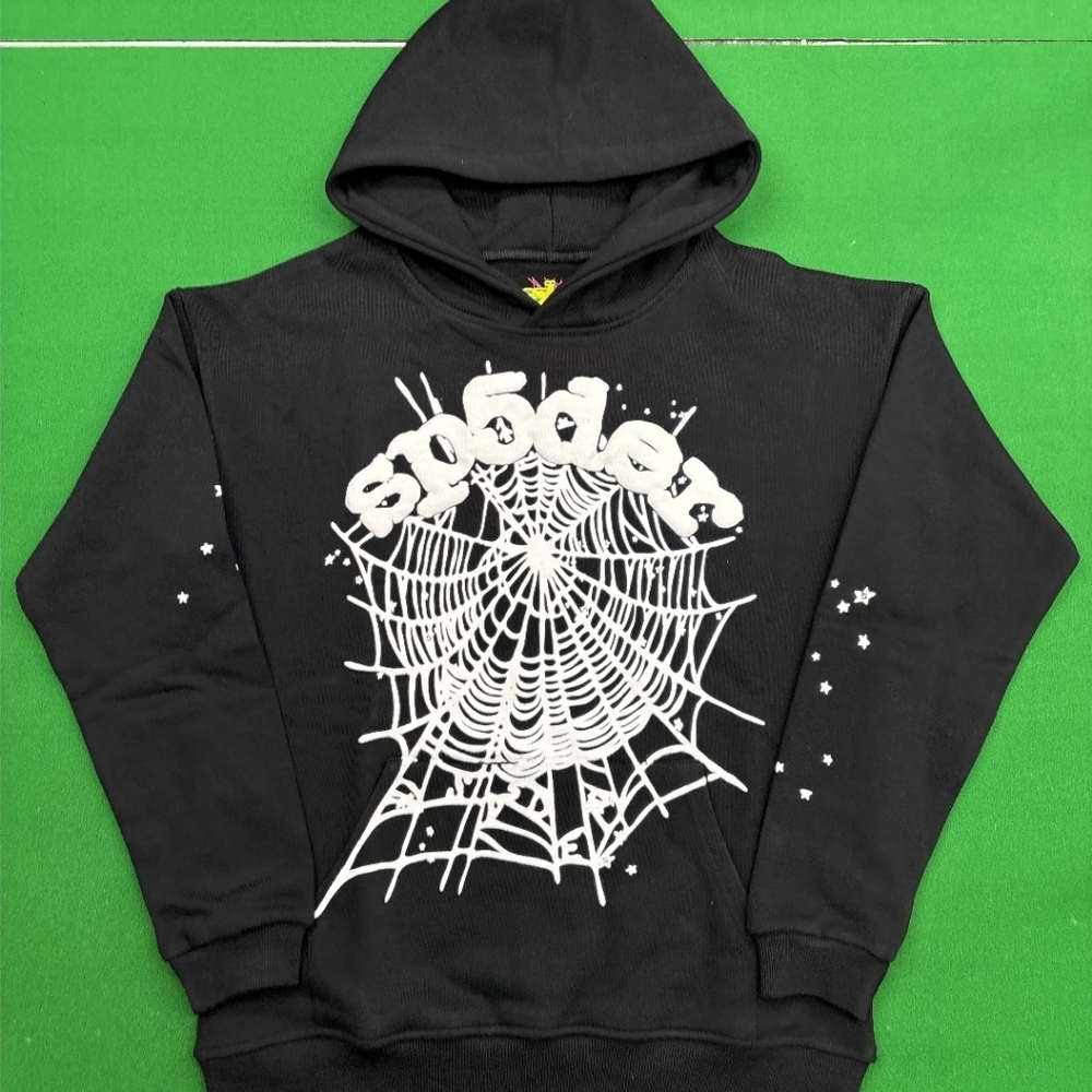Black Hoodie with Spider Web Design